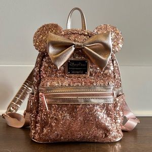 EUC Loungefly mini backpack rose gold sequin